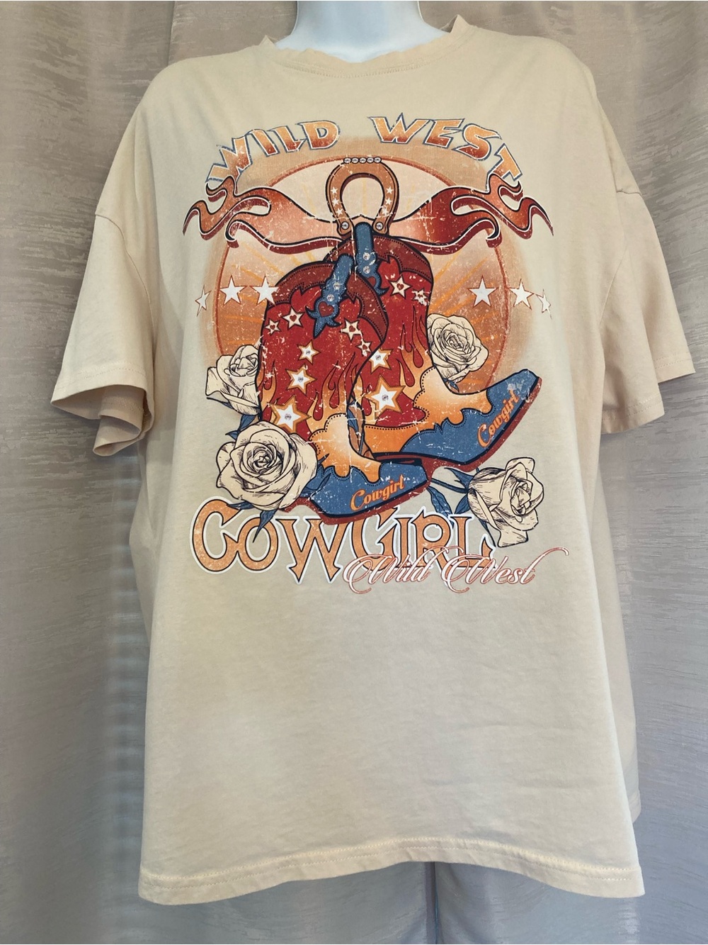 SHEIN Wild West Cowgirl Graphic Tee in Cream XL